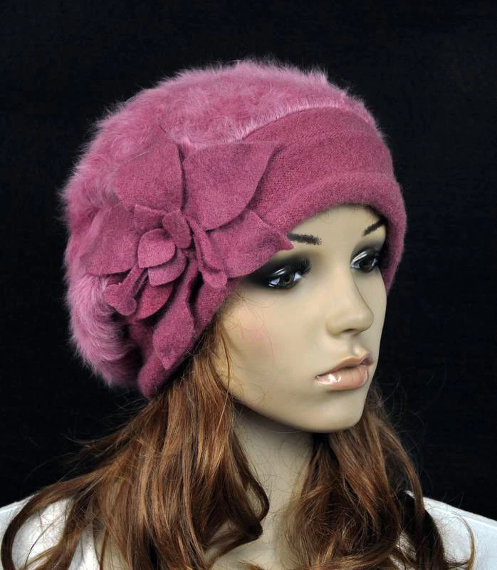 M32 Lindo Flor Invierno Cálido Piel de Conejo y Lana Para Mujer Sombrero Gorro Gorra de Esquí 9 Colores Foto 1 de 4
