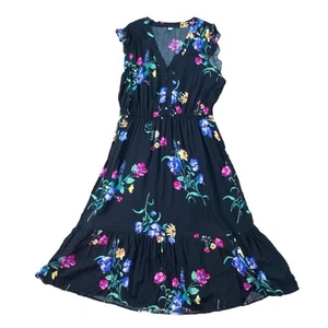 NWT Old Navy Womans Floral Boho Dress Size XL Black Multicolor V Neck - Picture 1 of 4