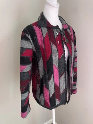 Cárdigan Suéter Cherry Lewis England Mujer M Mezcla Lana Artístico Grueso Casa de Campo Foto 1 de 4