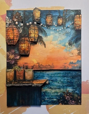 Tarjetas de felicitación 3D hechas a mano Tiki Bar en la playa CHAPADO por Kim A Little Foto 1 de 2