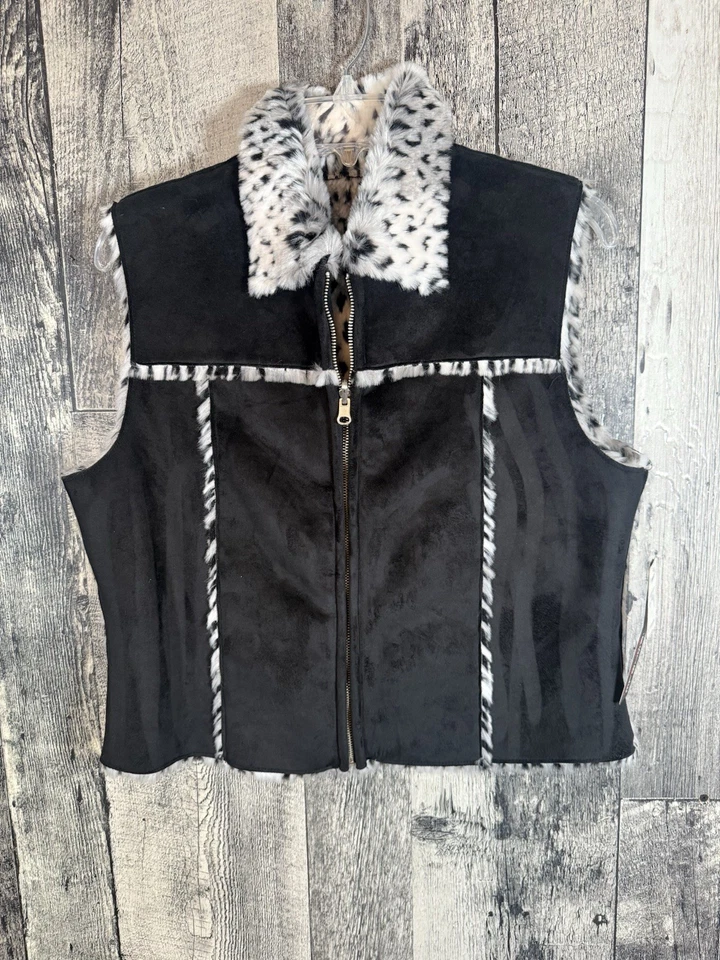 NWT Lisa International Black / Leopard Print Reversible Best Size Petite Large - Image 1 of 4