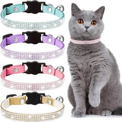 4 Pieces Rhinestones Cat Collars Breakaway Cat Collar Bell Bling Pet Collars - Image 1 of 4