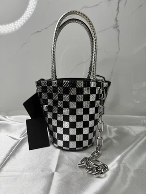 正品 Alexander Wang Roxy 金属色棋盘白色黑色迷你水桶包 — 第 1/4 张图片
