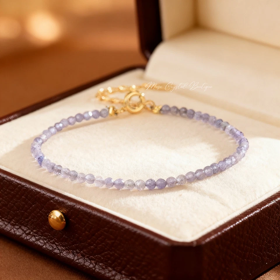 Delicada pulsera de piedra de tanzanita natural pulsera de cristal curativo regalo minimalista Foto 1 de 4