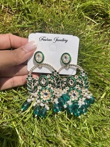 **UK Seller** Trendy Jhumka ChandBali Earrings Indian Bollywood Pakistani  - Picture 1 of 5