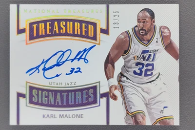 2017-18 Panini National Treasures Karl Malone Treasured Signatures Auto /25  - Image 1 of 4