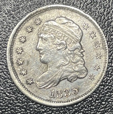 1835 Capped Bust Silver Half Dime 5c High Grade AU Details - Image 1 of 2