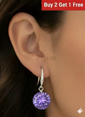 Women Sparkling AAA CZ Round Crystal Drop Earrings 925 Sterling Silver Jewellery - Image 1 of 4