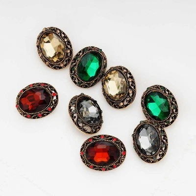 5pcs Vintage Style Oval Gemstone Buttons, Red, Gray, Green, Gold 25mm - Image 1 of 4