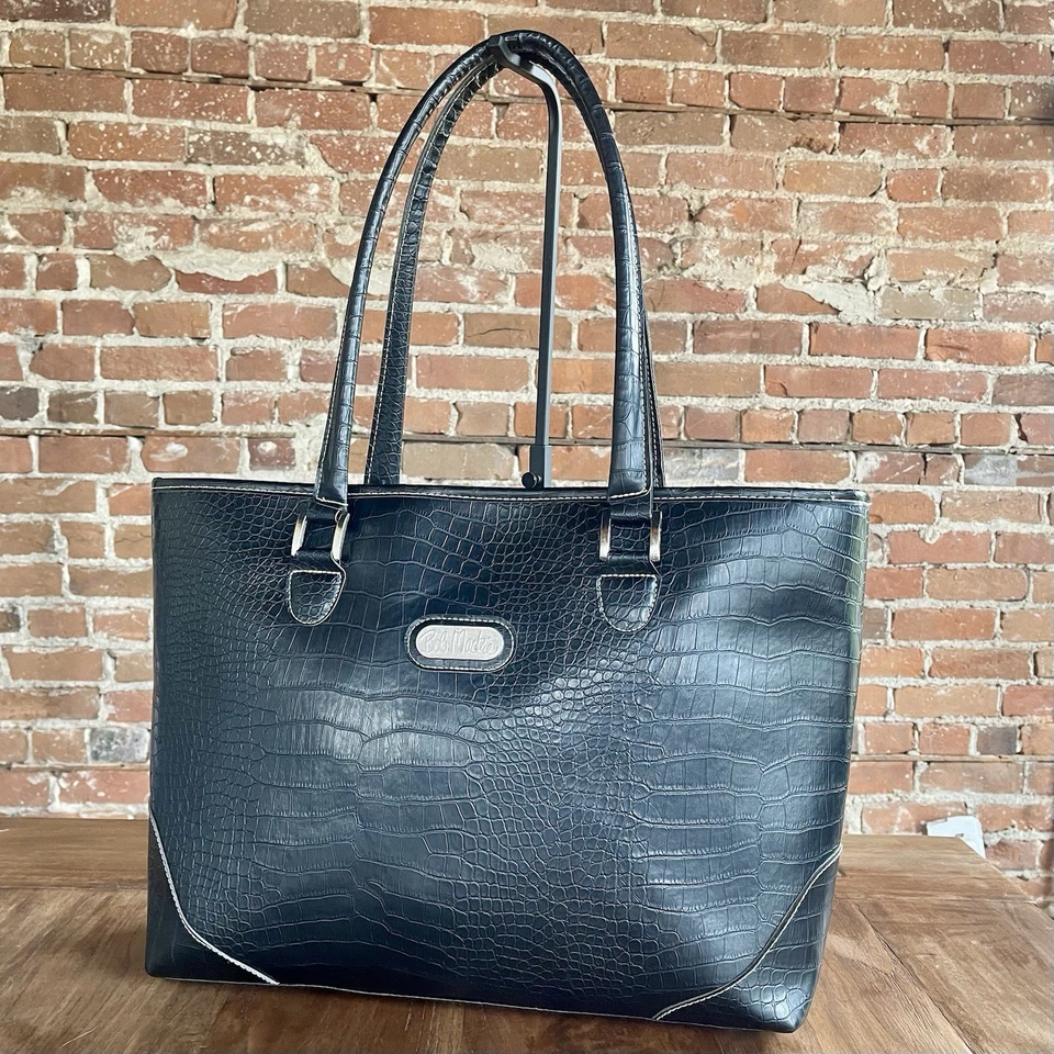 Bolso de Hombro Bob Mackie Negro Doble Asa Everglades Fin de Semana Cocodrilo Foto 1 de 4