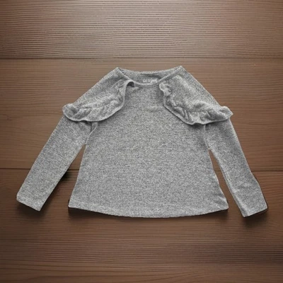 Cat & Jack Girls Ruffled Sweater Marled Gray/White Long Sleeve Size 5T - Image 1 of 4
