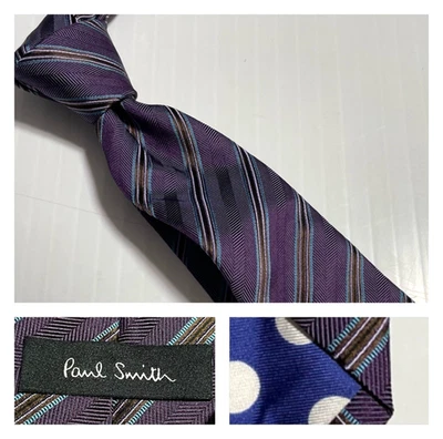 Corbata de seda PAUL SMITH Italia púrpura espiga marrón azul multi rayas Foto 1 de 4