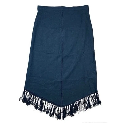 Falda vintage negra de lino con flecos en punta con bordado de punto de cruz talla L Foto 1 de 4