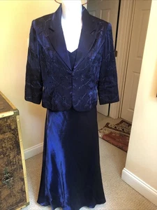 ALEX EVENINGS 2-pc Beaded Jacket / Gown SATIN - Sz 8 BLUE . Beautiful - Picture 1 of 7