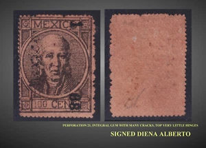 1872 MEXICO HIDALGO BLACK-BROWN MINT VLH ORIGINAL GUM SIGNED DIENA SCT.56 MI.59 - Picture 1 of 1
