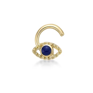 Evil Eye Stud Nose Ring, 10K Yellow Gold, 20 Gauge - Picture 1 of 10