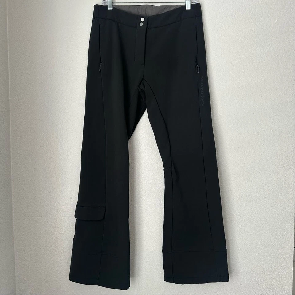 SALOMON Negro Acampanado Esquí Nieve Pantalones Salomon Nieve Cintura Ajustable Foto 1 de 4