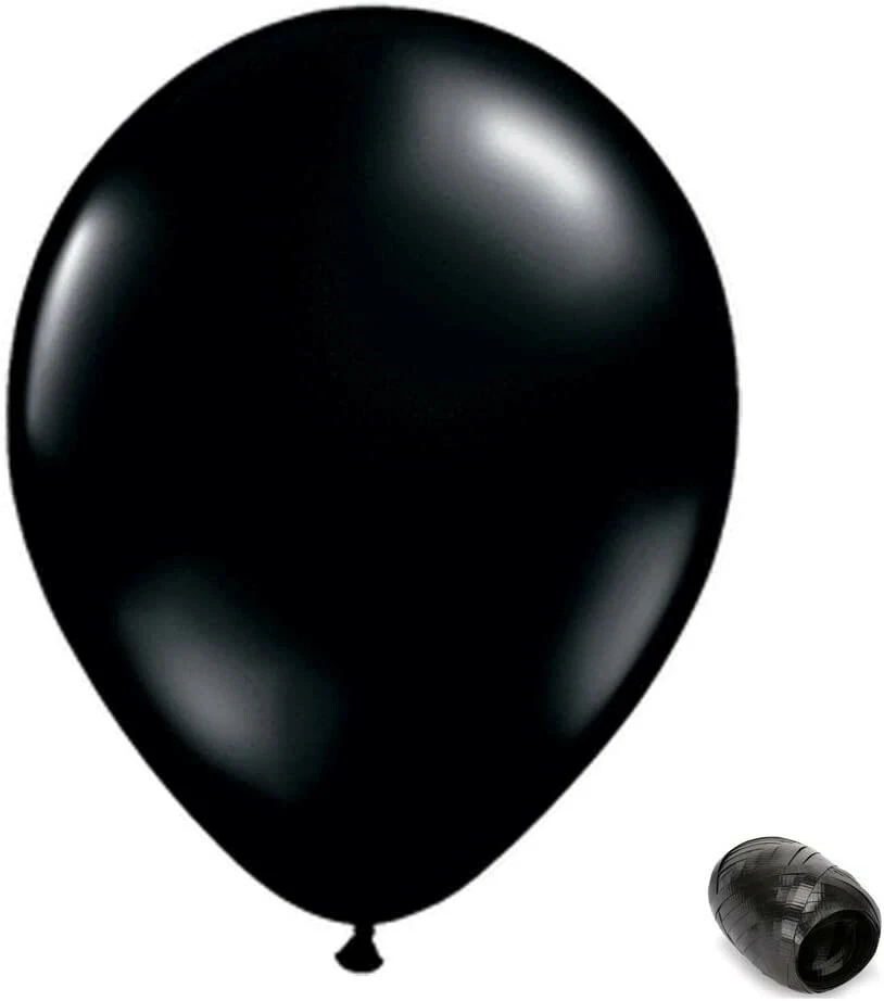 10 Pack Onyx Black Opaque Latex 11" Balloons Brand New with Matching Ribbon - Image 1 of 1