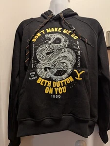 Yellowstone Juniors Small Black Don't Make Me Go Beth Dutton Black Hoodie New - Picture 1 of 9