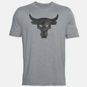 Under Armour Project Rock Brahma Bull Logo Shirt Men’s XXL 2XL Gray Nwt