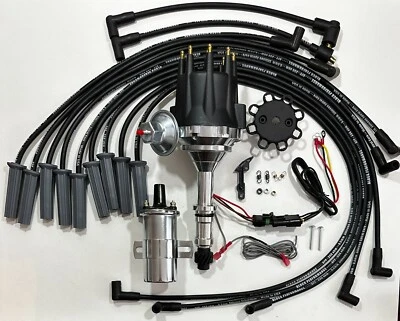 DISTRIBUIDOR HEI BUICK 350 NEGRO TAPA PEQUEÑA + BOBINA CROMADA 45K + CABLES 8,5 mm EE. UU. Foto 1 de 4