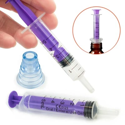 PEBBLE ELEVEN 2 x Oral Dispenser + Bottle Adapter Child Liquid Medicine Pet Feed Syringe 5ml