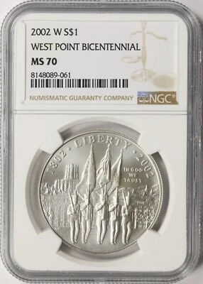 2002-W West Point Bicentennial Commemorative Silver Dollar $1 NGC MS70 - Image 1 of 4