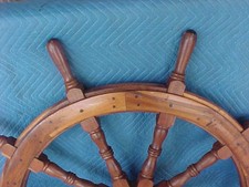 Large very ornate Antique Wood Ship's Wheel. 10 spoke 54" dia. Brass center