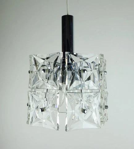 kinkeldey mid century PENDANT LIGHT crystal glass and chrome 14 glass prisms 60s Cover