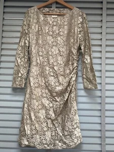 REISS Champagne Lace Dress UK 12 DONATELLA Ruched Bodycon Occasion US 8 - Picture 1 of 11