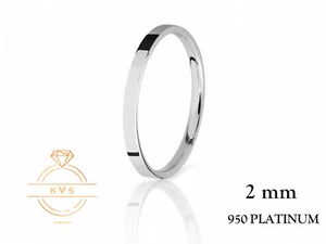 950 Platinum Solid FLAT 2mm Wedding Band Ring - Comfort Fit Polished New - Picture 1 of 9