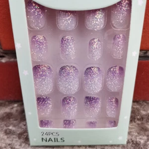 24Pcs Sparkly Fake Nails For Children Girls Kids Press On Nail Art Decoration - Picture 1 of 13