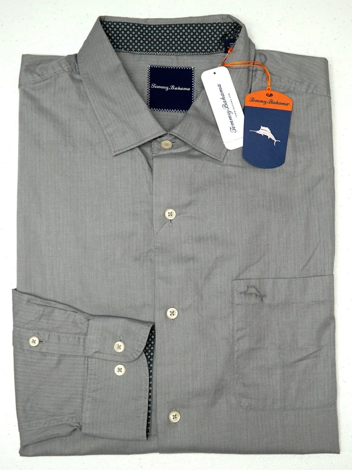 Tommy Bahama Capeside Herringbone Pebble Grey 100 Cotton Shirt 2xb L/s