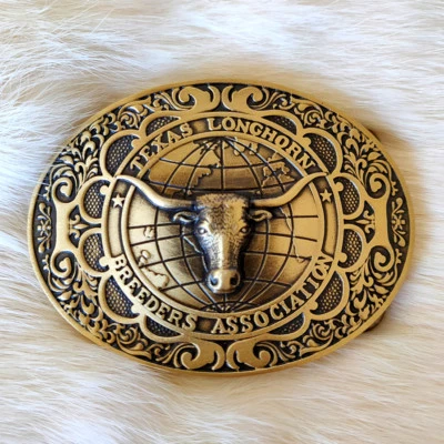 Hebilla de cinturón cabeza de toro Texas OX vaquero occidental antiguo - latón macizo Foto 1 de 4