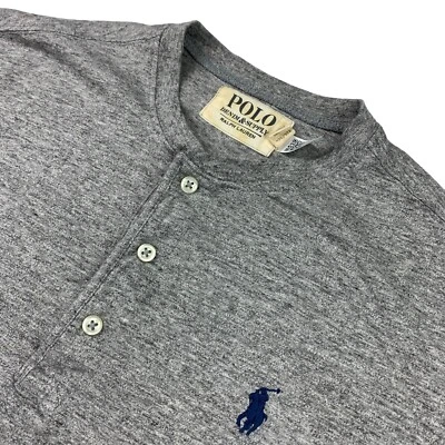 Camisa Henley Denim & Supply PRL Para Hombre 100% Algodón L/S Gris Jaspeado • Pequeña Foto 1 de 4