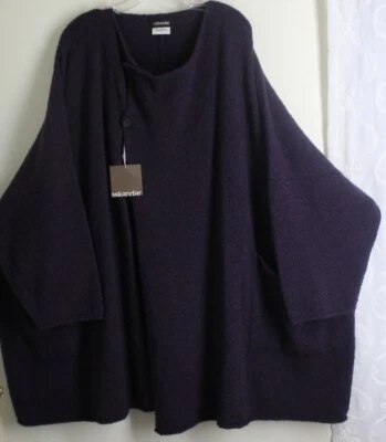 NWT Eskandar Sz 1 42" Long PLUM PURPLE Boucle Sweater Coat Jacket Cardigan - Изображение 1 из 4