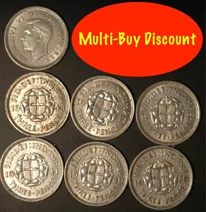 Threepence 1937 - 1944 George VI .500 SILVER Choose Your Dates - Picture 1 of 9