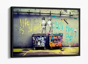 BANKSY LIFE IS SHORT-DEEP FLOATER/EFFETTO FLOAT TELA CORNICE ARTE DA PARETE STAMPA-BLU - Foto 1 di 12