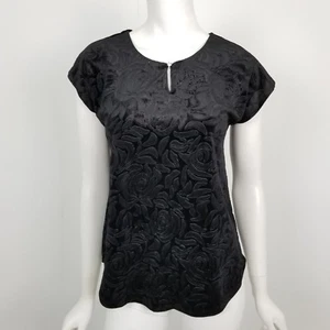 Notations Petites Top Womens Size Small SP Black Rose Floral Embossed Velvet New - Picture 1 of 5