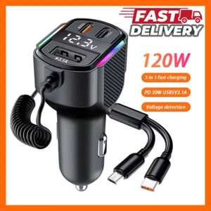 Adaptateur Chargeur Voiture 5 en 1 120W - Allume Cigare USB Type-C Charge Rapide - Photo 1 sur 9