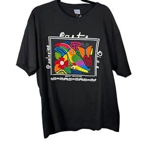 Camisa Zaptur Vintage Costa Rica Mola Hecha a Mano Arte Popular Tucán Negra Para Hombre XL NUEVA - Imagen 1 de 6