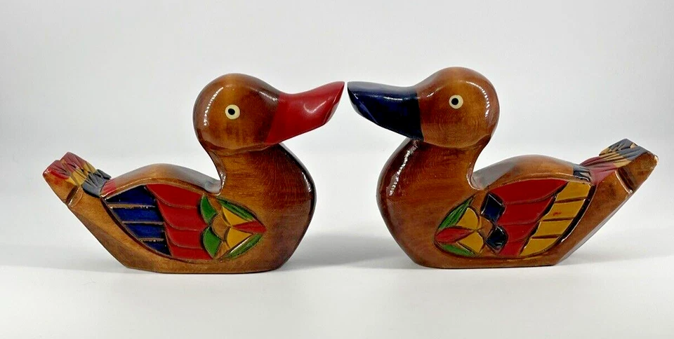 Juego de 2 adornos artísticos señuelo de pato de madera patitos decoración albergue Foto 1 de 4
