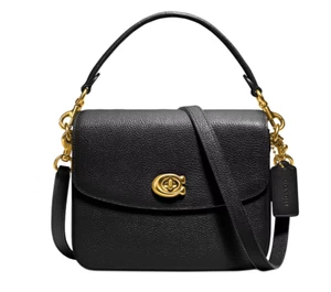 AUTÉNTICA NUEVA CON ETIQUETAS bandolera de cadena de cuero con guijarros Coach Cassie 19 mango superior en negro - Imagen 1 de 16