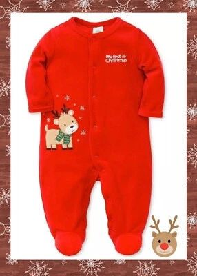 Little Me Baby Boys Reindeer Footed Velour Coverall 6M - Image 1 of 4