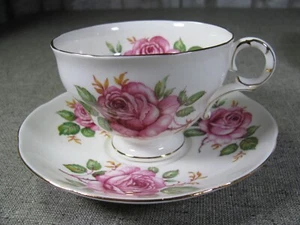 Vintage  Adderley Bone China Pink Roses Gold Trim Tea Cup & Saucer England - Picture 1 of 13
