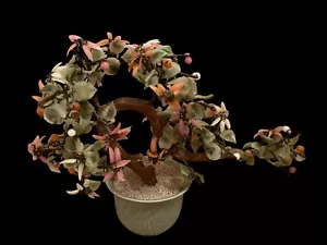 Antique Chinese Bonsai Flower Tree Jade Rose Quartz Agate Celedon Large - Picture 1 of 12