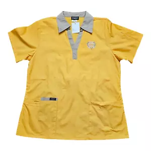 Dynasty Women's Tie Back Nurse Medical Clinic Hospital Scrubs Top Small Yellow - Picture 1 of 6