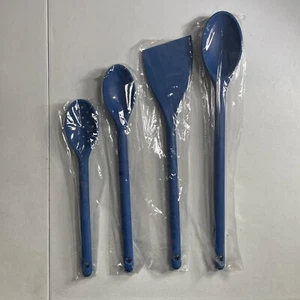 Blue Silicone Kitchen Utensils 4 Piece Set -- Spatula / Slotted Spoon / Ladle - Picture 1 of 3