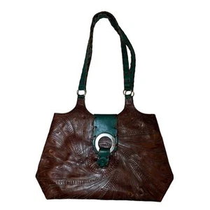 Leaders in Leather Hand-tooled Brown Leather Medium Sz Shoulder Satchel Handbag - Picture 1 of 8