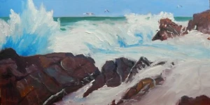 Beach Coastal marine oil painting waves breaking waves ocean waves seagulls - Picture 1 of 4
